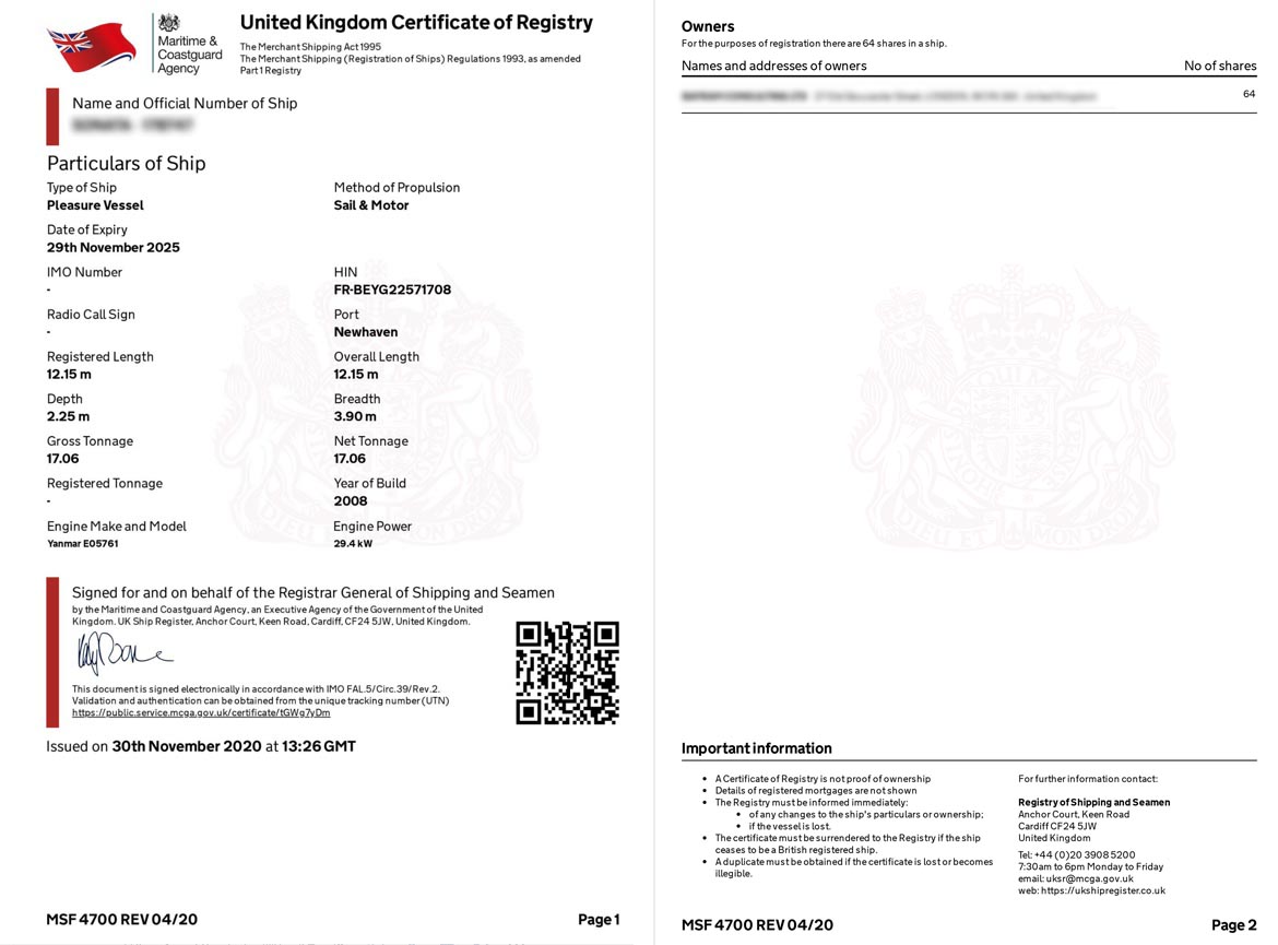 United Kingdom Boat Registration | £549 in 3 days
